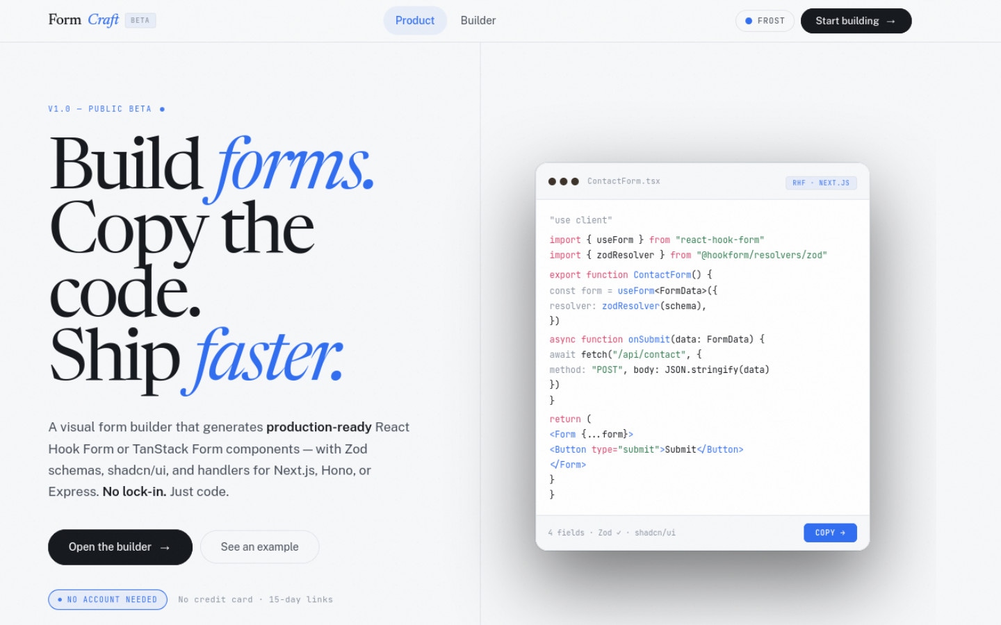 Builder + live preview panel